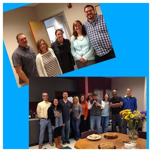 Celebrating our boss and managers pictured L to R in top picture: Matt Alden, Sharon Dietrich, Kelly Mangum, Elaine Duffina and David Ostrander.